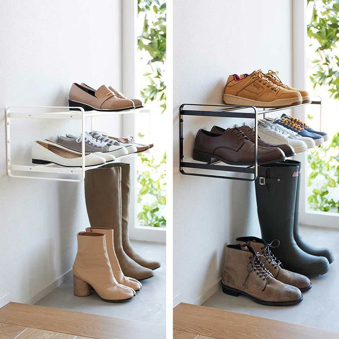 tower タワー 石こうボード壁対応ウォールシューズラック 2段