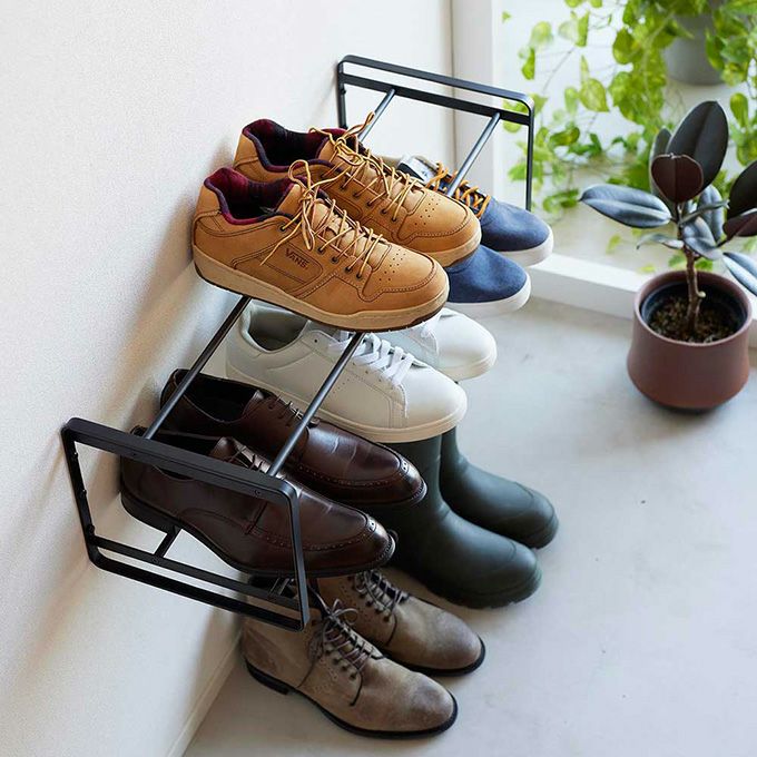 tower タワー 石こうボード壁対応ウォールシューズラック 2段