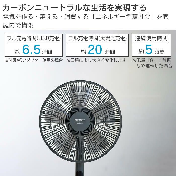 ソーラーパワーリビングファン 扇風機 グレー