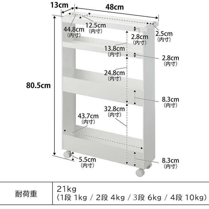 tower タワー キャスター付きスリムワゴン 4段